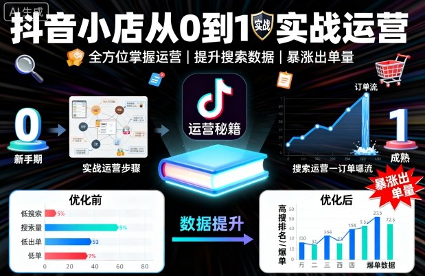抖音小店从0到1实战运营，帮你全方位掌握小店运营，提升搜索数据与出单量-搞钱利器
