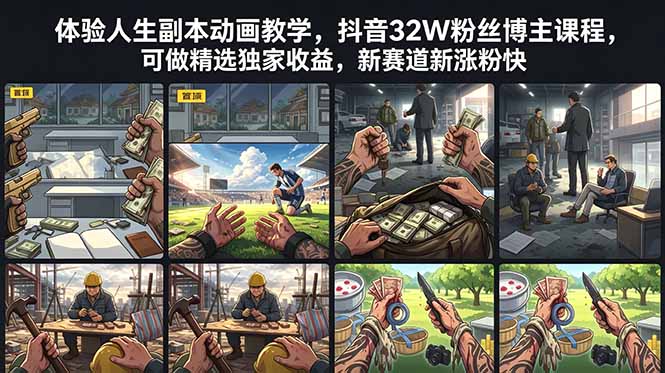 体验人生副本动画教学， 抖音32W粉丝博主课程，可做精选独家收益，新赛道新涨粉快-搞钱利器
