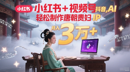 小红书+视频号+抖音，AI轻松制作唐朝贵妇IP，每天30分钟，轻松产出N条，月入3W+-搞钱利器
