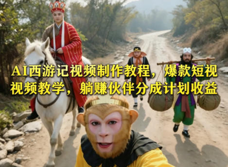 AI西游记视频制作教程，爆款短视频教学，躺賺伙伴分成计划收益-搞钱利器
