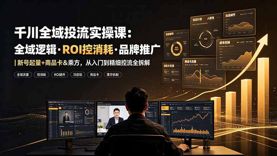 千川全域投流实操课：全域逻辑·ROI控消耗·品牌推广｜新号起量+商品卡&乘方，从入门到精细控流全拆解-搞钱利器