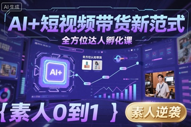 AI+短视频带货新范式全方位达人孵化课，素人也可以从0到1，全方位认知短视频带货-搞钱利器