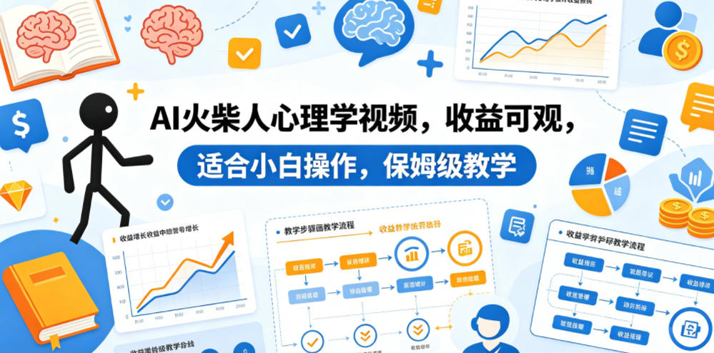 AI火柴人心理学视频，收益可观，适合小白操作，保姆级教学-搞钱利器