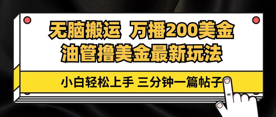 油管无脑搬运撸美金玩法教学，万播200刀，三分钟一篇帖子，小白轻松上手-搞钱利器