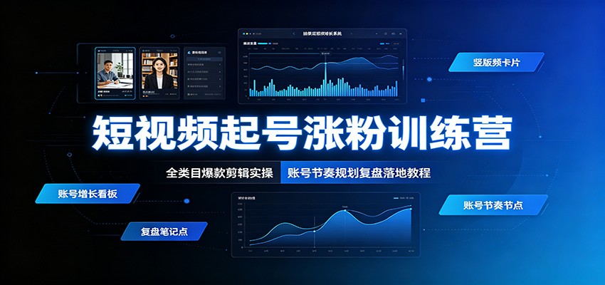 短视频起号涨粉训练营：全类目爆款剪辑实操，账号节奏规划复盘落地教程-搞钱利器