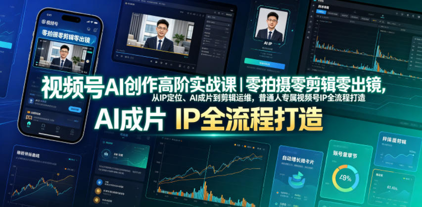视频号AI创作高阶实战课｜零拍摄零剪辑零出镜，从IP定位、AI成片到剪辑运维，普通人专属视频号IP全流程打造-搞钱利器
