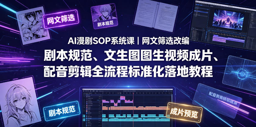 AI漫剧SOP系统课｜网文筛选改编、剧本规范、文生图图生视频成片、配音剪辑全流程标准化落地教程(更新0810)-搞钱利器