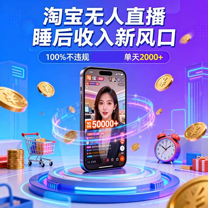 淘宝无人直播,不违规不封号,直播100小时卖了5万,年底旺季!-搞钱利器