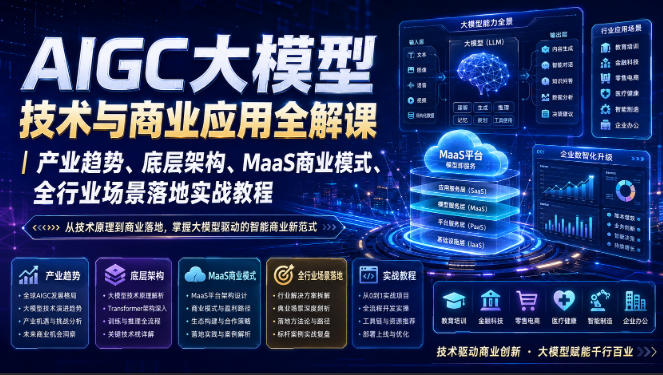 AIGC大模型技术与商业应用全解课｜产业趋势、底层架构、MaaS商业模式、全行业场景落地实战教程-搞钱利器