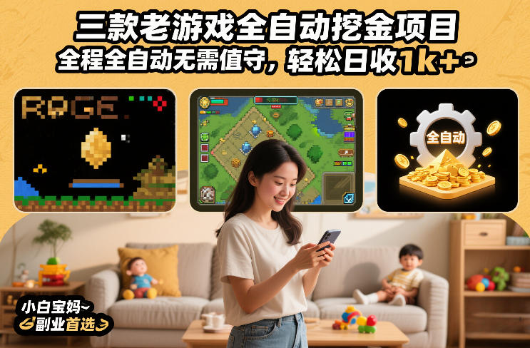 三款老游戏全自动挖金项目，全程全自动无需值守，轻松日收1k+，小白宝妈副业首选【揭秘】-搞钱利器