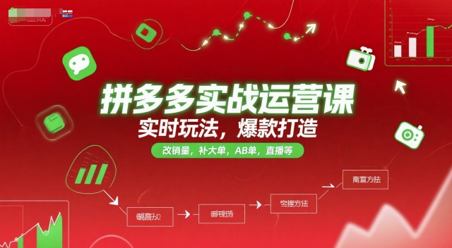拼多多实战运营课，实时玩法，爆款打造，改销量，补大单，AB单，直播等(更新2025月)-搞钱利器