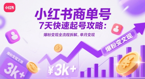 小红书商单号7天快速起号攻略：爆粉变现全流程拆解，单月变现3k+-搞钱利器