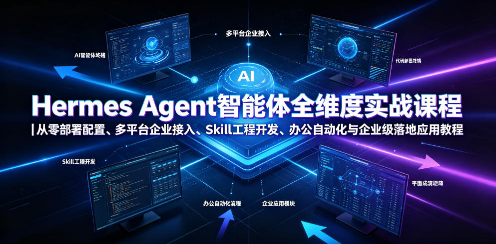 Hermes Agent智能体全维度实战课程｜从零部署配置、多平台企业接入、Skill工程开发、办公自动化与企业级落地应用教程-搞钱利器