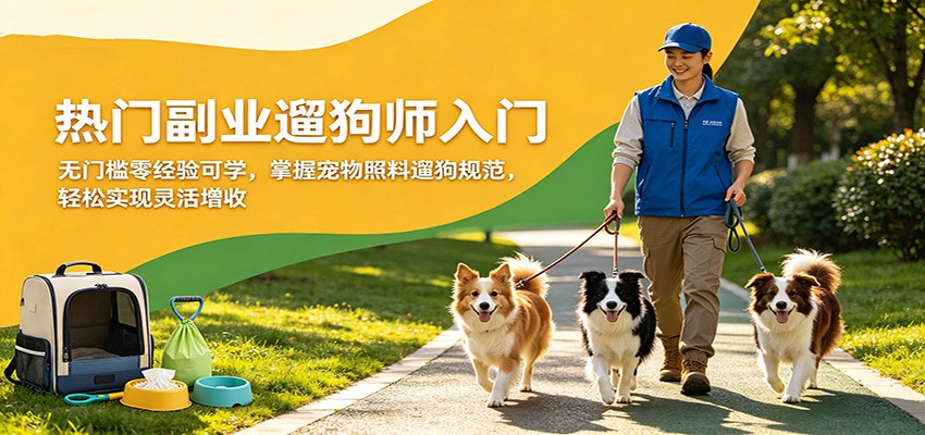 热门副业遛狗师入门，无门槛零经验可学，掌握宠物照料遛狗规范，轻松实现灵活增收-搞钱利器