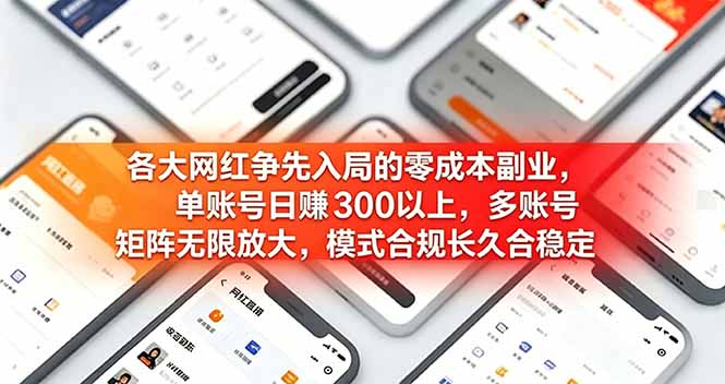 各大网红争先入局的零成本副业，单账号日赚 300 以上，多号矩阵可放大，模式合规长久稳定！-搞钱利器