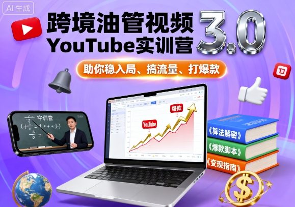 跨境油管视频YouTube实训营3.0，助你稳入局、搞流量、打爆款-搞钱利器