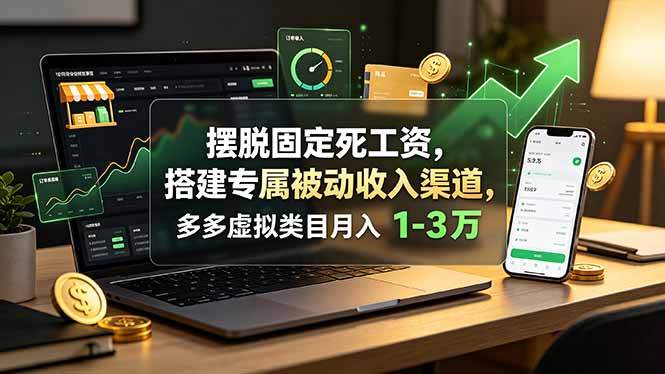 摆脱固定死工资，搭建专属被动收入渠道，多多虚拟类目月入 1-3 万-搞钱利器