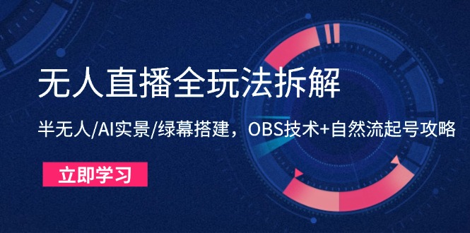 无人直播全玩法拆解：半无人/AI实景/绿幕搭建，OBS技术+自然流起号攻略-搞钱利器