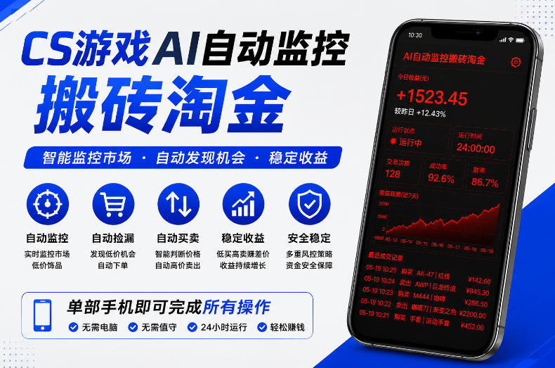 CS游戏AI自动监控搬砖淘金，稳定运行多年，支持任何形式验证，日入300+【揭秘】-搞钱利器