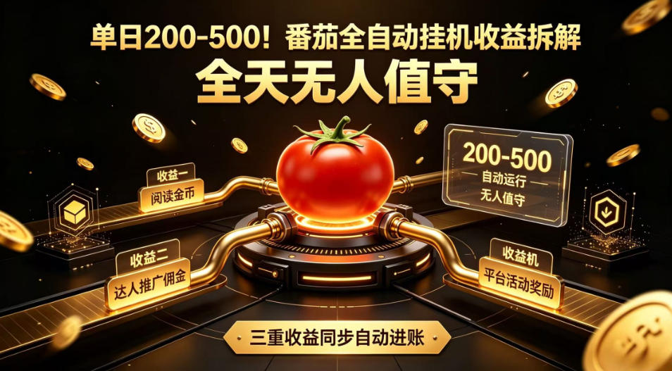 单日200-500！番茄全自动挂G收益拆解，全天无人值守，矩阵操作收益翻倍【揭秘】-搞钱利器