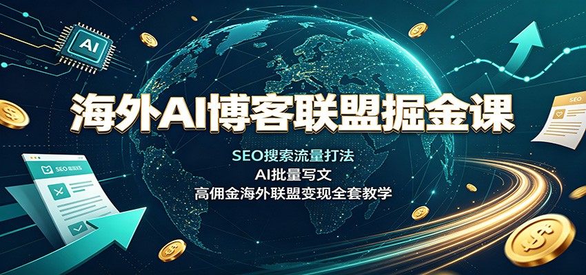 海外AI博客联盟掘金课：SEO搜索流量打法，AI批量写文，高佣金海外联盟变现全套教学-搞钱利器