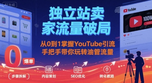 独立站卖家流量破局：从0到1掌握YouTube引流，手把手带你玩转油管流量-搞钱利器