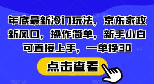 年底最新冷门玩法，京东家政新风口，操作简单，新手小白可直接上手，一单挣30【揭秘】-搞钱利器