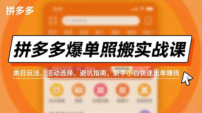 拼多多爆单照搬实战课,类目玩法、活动选择、避坑指南,新手小白快速出单赚钱-搞钱利器