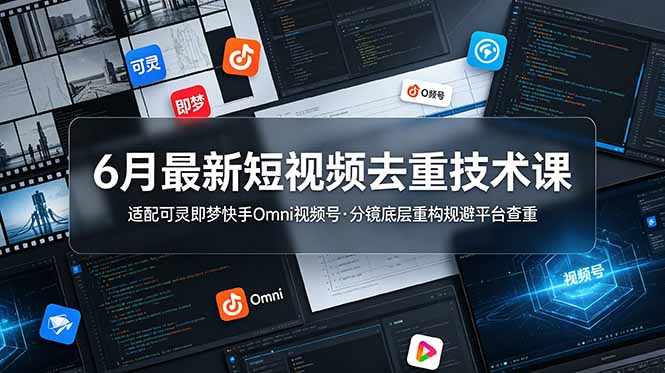 6月最新短视频去重技术课，适配可灵即梦快手Omni视频号，分镜底层重构规避平台查重-搞钱利器