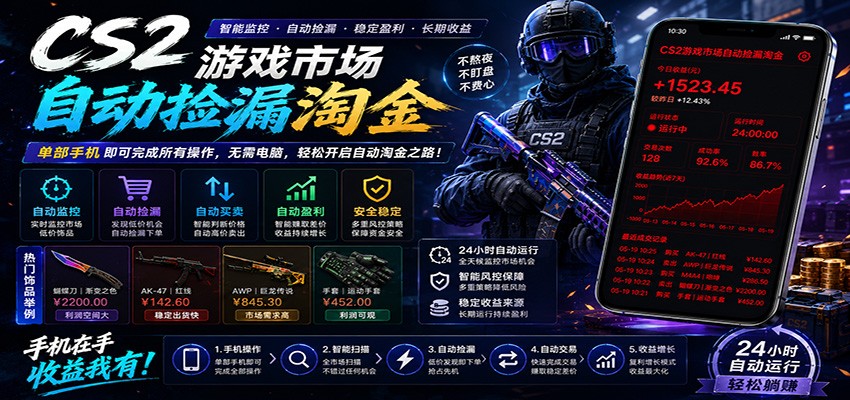 CSGO挂机捡漏项目通过利用游戏饰品交易机制，结合薄凉软件辅助捡漏，实现盈利-搞钱利器