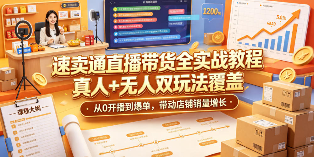 速卖通直播带货全实战教程，真人+无人双玩法覆盖，从0开播到爆单，带动店铺销量增长-搞钱利器