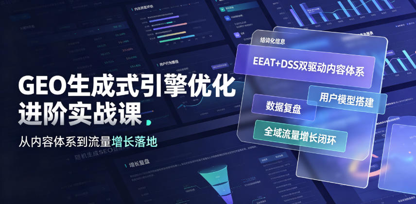 GEO生成式引擎优化进阶实战课｜EEAT+DSS双驱动内容体系、用户模型搭建、数据复盘、全域流量增长闭环落地教程-搞钱利器