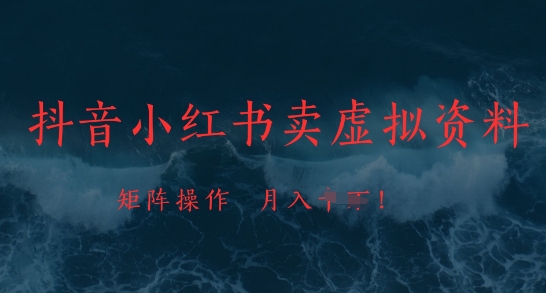 抖音小红书卖虚拟资料，市场需求一直存在，矩阵操作，月入1w+-搞钱利器