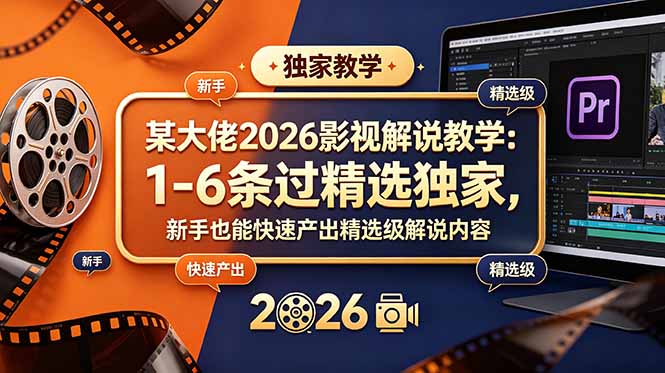 某大佬2026影视解说教学：1-6条过精选独家，新手也能快速产出精选级解说内容-搞钱利器