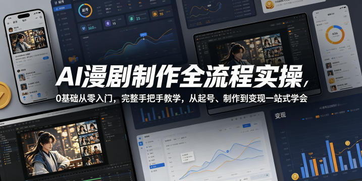 AI漫剧制作全流程实操，0基础从零入门，完整手把手教学，从起号、制作到变现一站式学会-搞钱利器