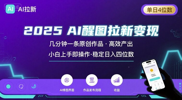 2025最强AI醒图拉新，几分钟一条原创作品，单日收入4位数，小白也能上手操作-搞钱利器