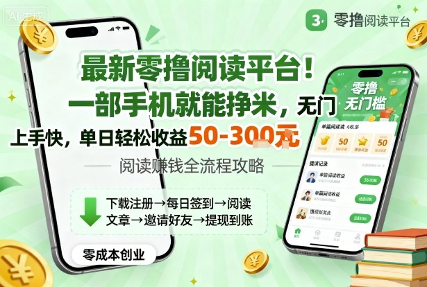 最新零撸阅读平台！一部手机就能挣米，无门槛上手快，单日轻松收益50-3张【揭秘】-搞钱利器