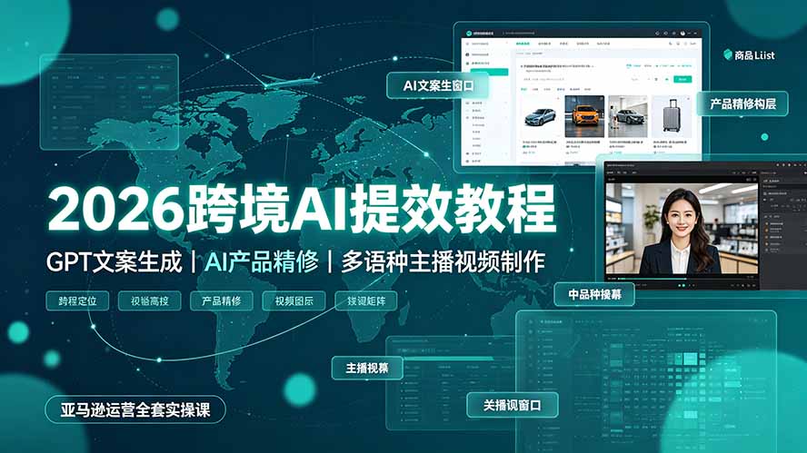 2026跨境AI提效教程·GPT文案生成｜AI产品精修｜多语种主播视频制作，亚马逊运营全套实操课-搞钱利器