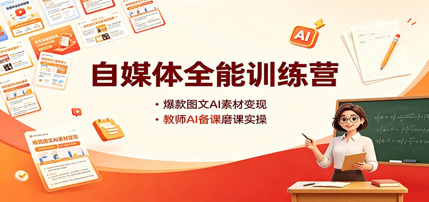自媒体全能训练营：爆款图文AI素材变现，教师AI备课磨课实操-搞钱利器