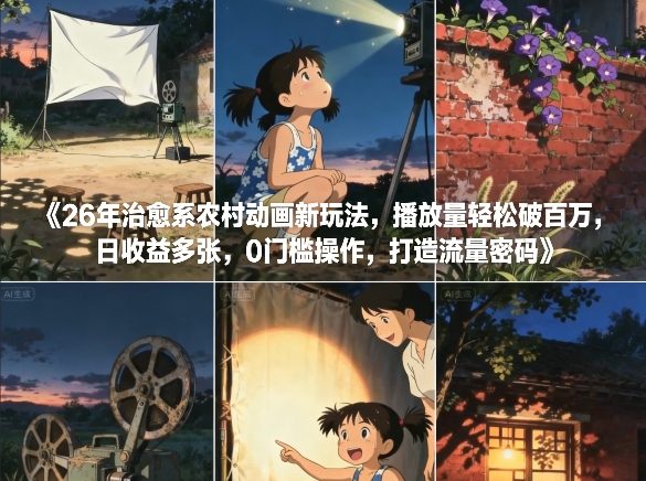 26年治愈系农村动画新玩法，播放量轻松破百万，日收益多张，0门槛操作，打造流量密码-搞钱利器
