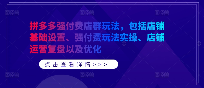 拼多多强付费店群玩法，包括店铺基础设置、强付费玩法实操、店铺运营复盘以及优化-搞钱利器