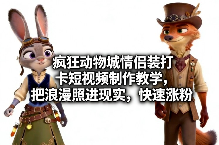 疯狂动物城情侣装打卡短视频制作教学，把浪漫照进现实，快速涨粉-搞钱利器
