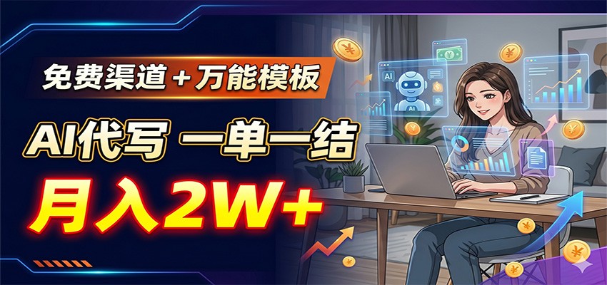 免费渠道+万能模板,AI代写一单一结,月入2W+-搞钱利器