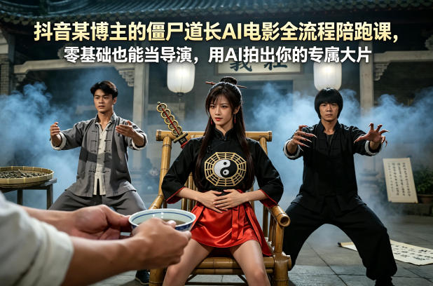抖音某博主的僵尸道长AI电影全流程陪跑课，零基础也能当导演，用AI拍出你的专属大片-搞钱利器