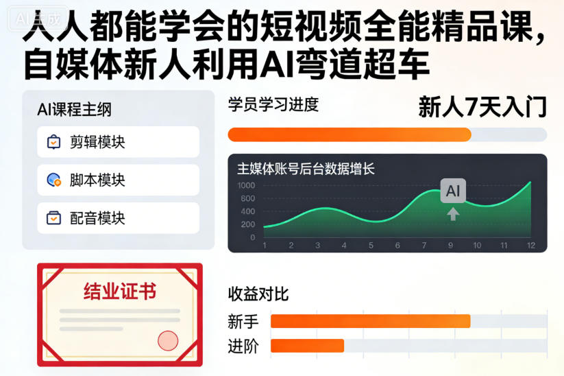 人人都能学会的短视频全能精品课，自媒体新人利用AI弯道超车-搞钱利器