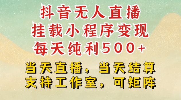 抖音无人直播挂载小程序变现每天纯利500+当天直播，当天结算支持工作室，可矩阵【揭秘】-搞钱利器