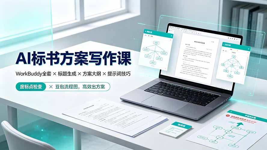 AI标书方案写作课:WorkBuddy全套×标题生成×方案大纲×提示词技巧×废标点检查×豆包流程图,高效出方案-搞钱利器