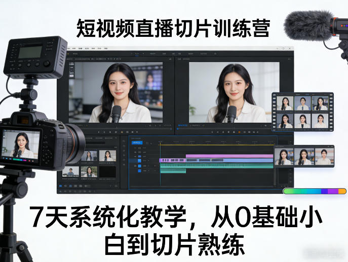 短视频直播切片训练营,7天系统化教学,从0基础小白到切片熟练-搞钱利器