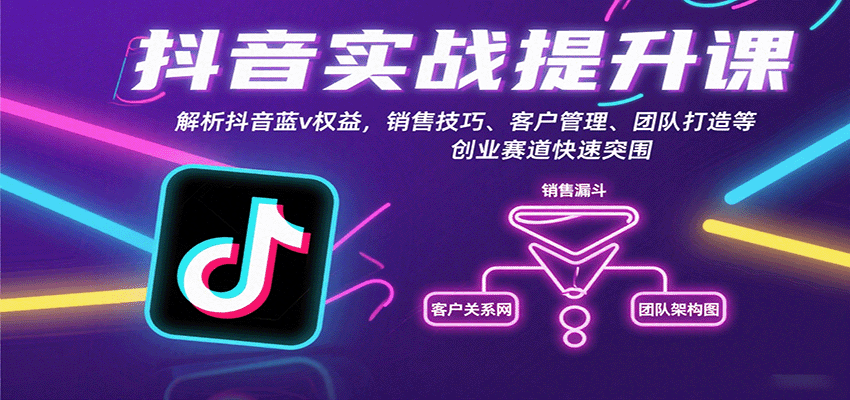 抖音实战提升课：解析抖音蓝v权益，销售技巧、客户管理、团队打造等创业赛道快速突围-搞钱利器
