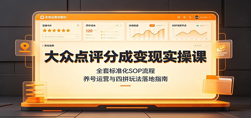 大众点评分成变现实操课：全套标准化SOP流程，养号运营与四拼玩法落地指南-搞钱利器